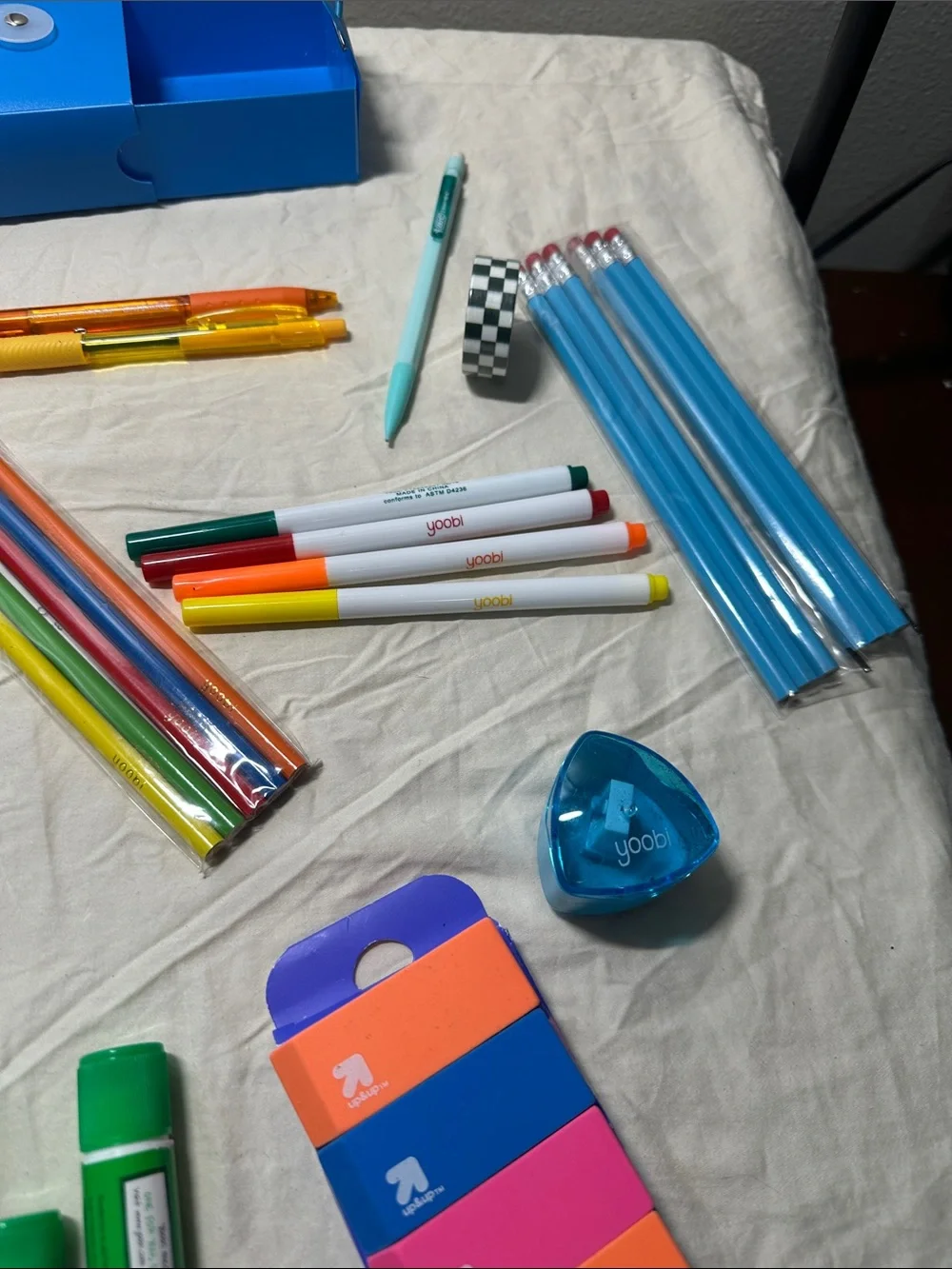 Yoobi Blue Pencil Box with Colorful School Supplies NWT